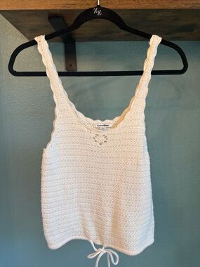 American Eagle Crochet Knit Tank Top Tie Waist Cream Boho Size S